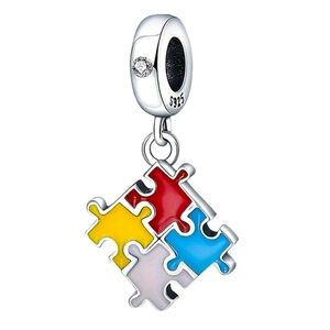 S925 Sterling Silver & Enamel Colorful Puzzle Piece Charm/Pendant - NWT